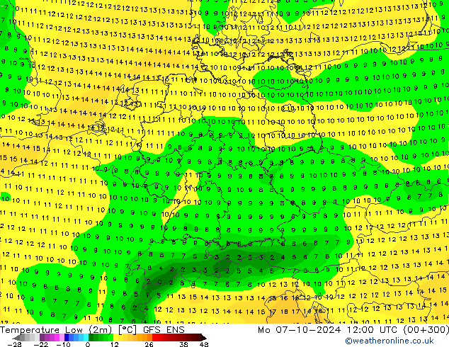 Темпер. мин. (2т) GFS ENS пн 07.10.2024 12 UTC