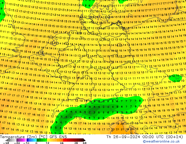 Temperature (2m) GFS ENS Th 26.09.2024 00 UTC