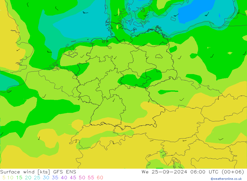 Surface wind GFS ENS St 25.09.2024 06 UTC