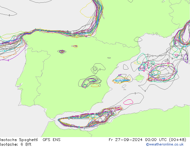 Isotachs Spaghetti GFS ENS ven 27.09.2024 00 UTC