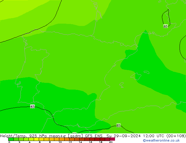 Hoogte/Temp. 925 hPa GFS ENS zo 29.09.2024 12 UTC