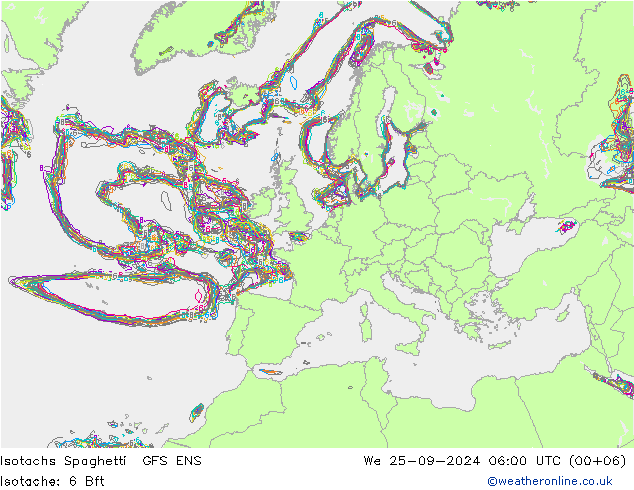 Isotachs Spaghetti GFS ENS mer 25.09.2024 06 UTC