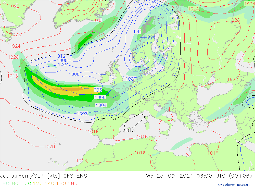 Jet stream/SLP GFS ENS St 25.09.2024 06 UTC