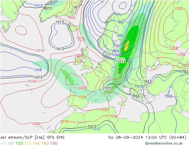 Corriente en chorro GFS ENS sáb 28.09.2024 12 UTC