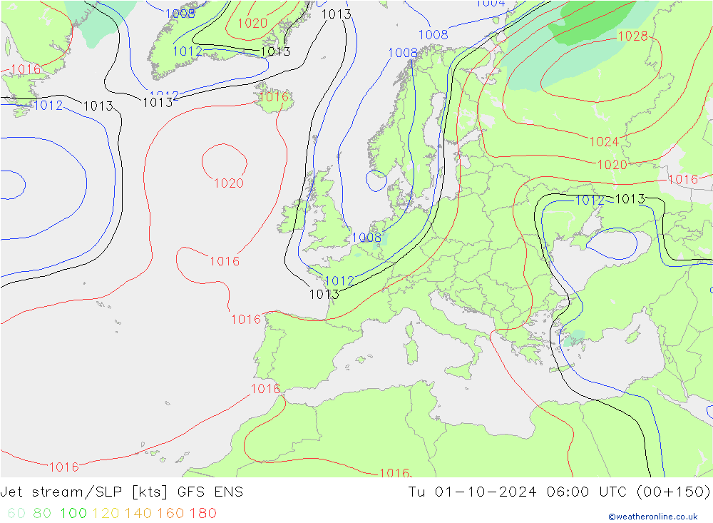 Corrente a getto GFS ENS mar 01.10.2024 06 UTC