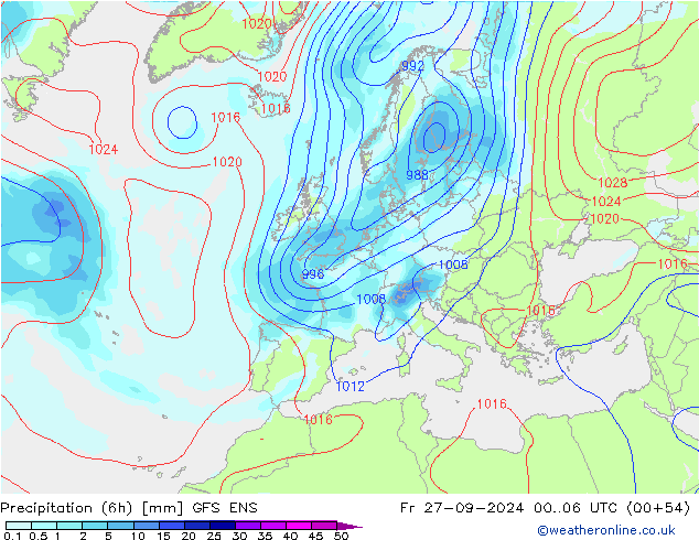 Precipitation (6h) GFS ENS Fr 27.09.2024 06 UTC