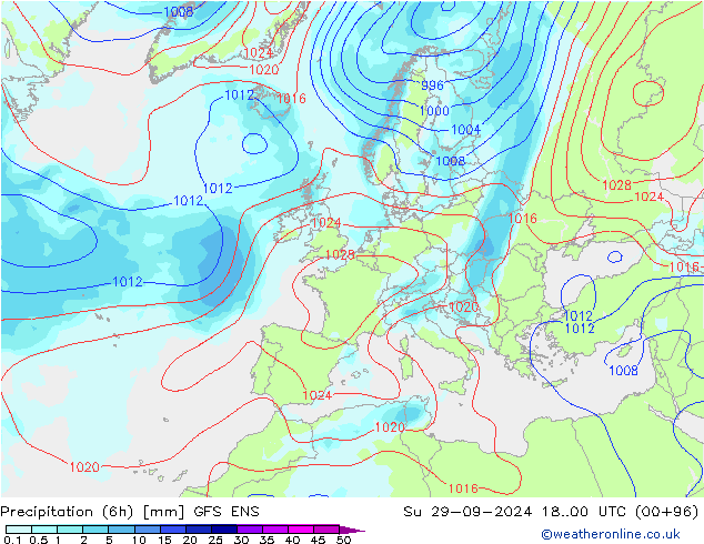 Precipitation (6h) GFS ENS Su 29.09.2024 00 UTC