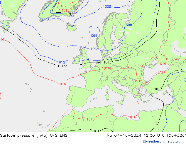 Presión superficial GFS ENS lun 07.10.2024 12 UTC