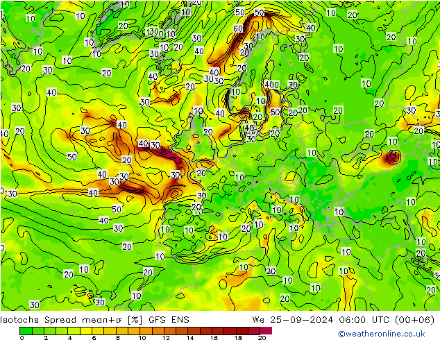 Isotachs Spread GFS ENS Qua 25.09.2024 06 UTC