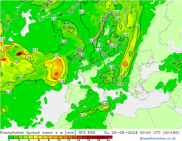 Srážky Spread GFS ENS Ne 29.09.2024 00 UTC