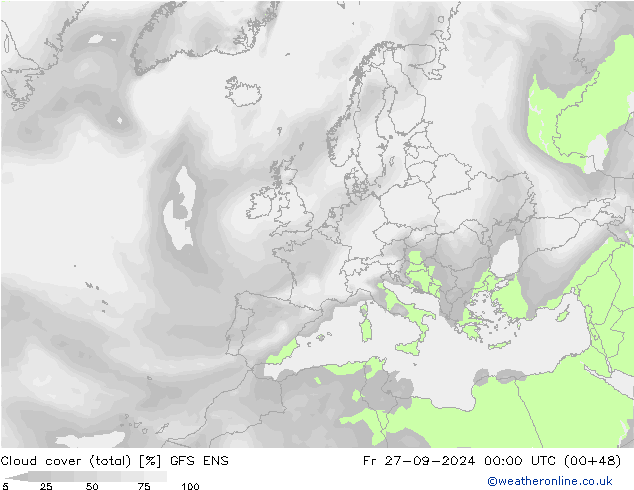 Bewolking (Totaal) GFS ENS vr 27.09.2024 00 UTC