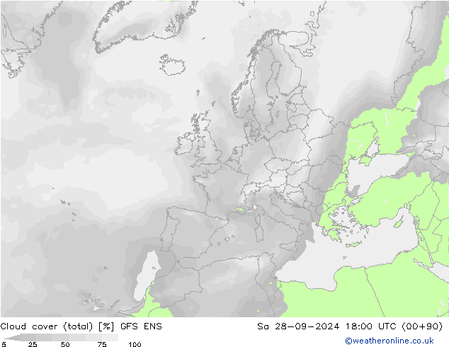 Nubes (total) GFS ENS sáb 28.09.2024 18 UTC