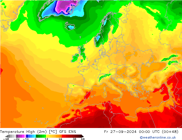 Temperature High (2m) GFS ENS Fr 27.09.2024 00 UTC