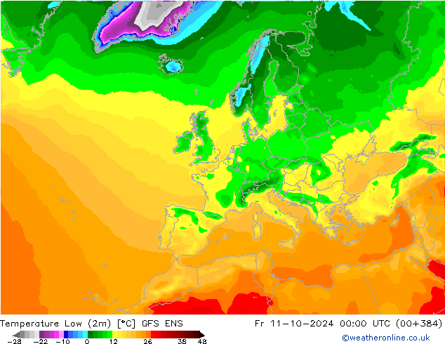 Tiefstwerte (2m) GFS ENS Fr 11.10.2024 00 UTC