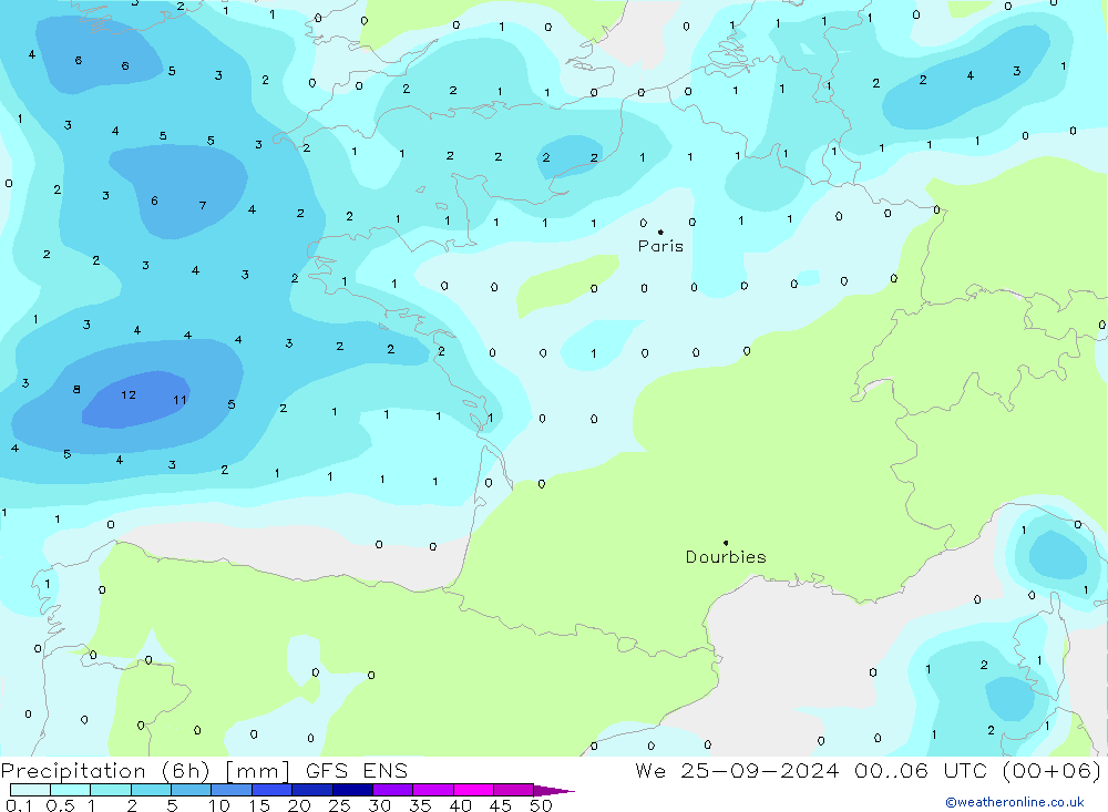 Precipitation (6h) GFS ENS St 25.09.2024 06 UTC