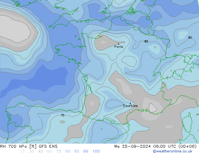 Humidité rel. 700 hPa GFS ENS mer 25.09.2024 06 UTC