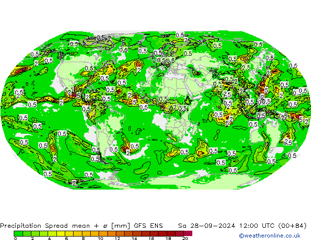 Precipitation Spread GFS ENS Sa 28.09.2024 12 UTC