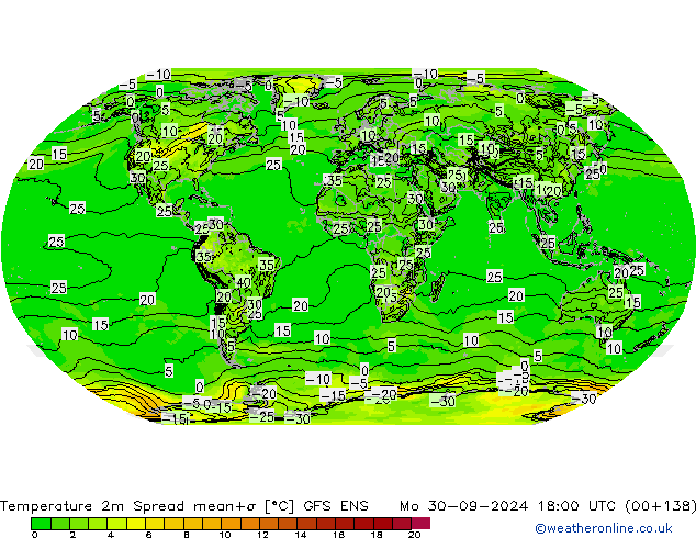 Temperatura 2m Spread GFS ENS Seg 30.09.2024 18 UTC