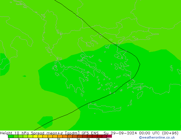 Height 10 hPa Spread GFS ENS Su 29.09.2024 00 UTC