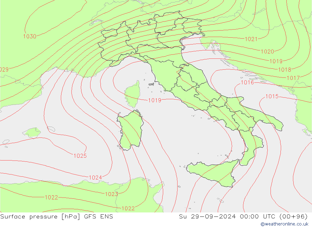 Surface pressure GFS ENS Su 29.09.2024 00 UTC