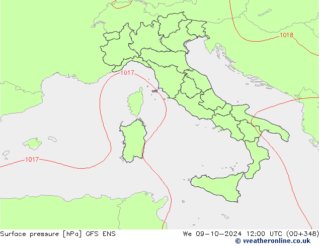 pression de l'air GFS ENS mer 09.10.2024 12 UTC