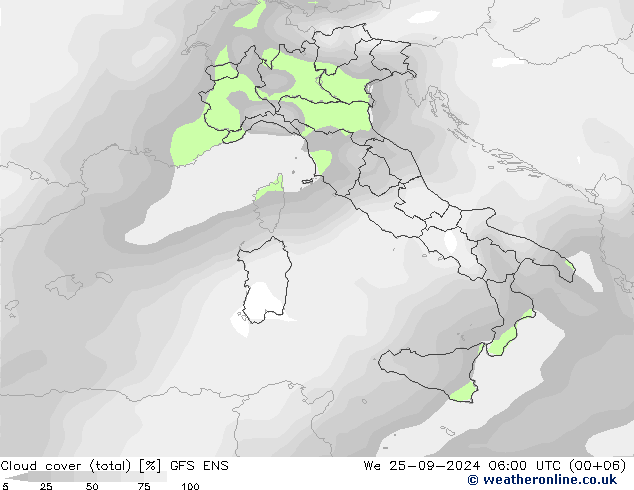 Cloud cover (total) GFS ENS St 25.09.2024 06 UTC