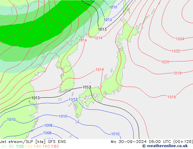 Corriente en chorro GFS ENS lun 30.09.2024 06 UTC