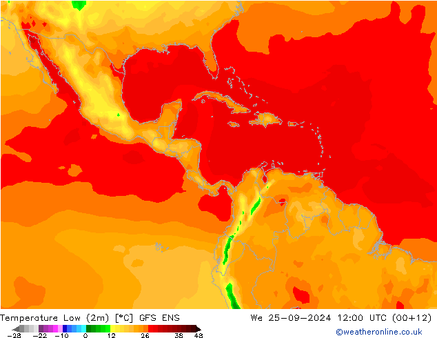 temperatura mín. (2m) GFS ENS Qua 25.09.2024 12 UTC