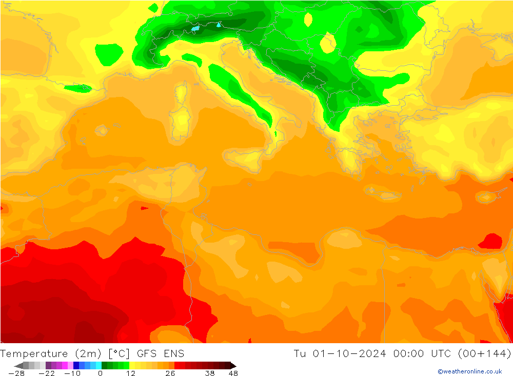 Temperature (2m) GFS ENS Tu 01.10.2024 00 UTC