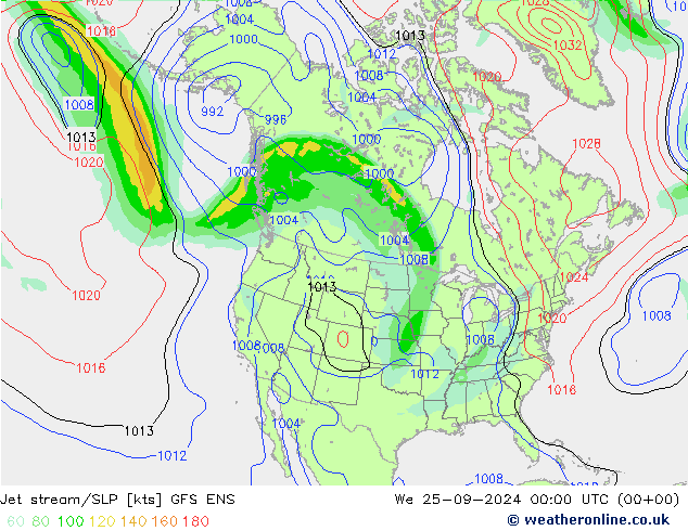 джет/приземное давление GFS ENS ср 25.09.2024 00 UTC