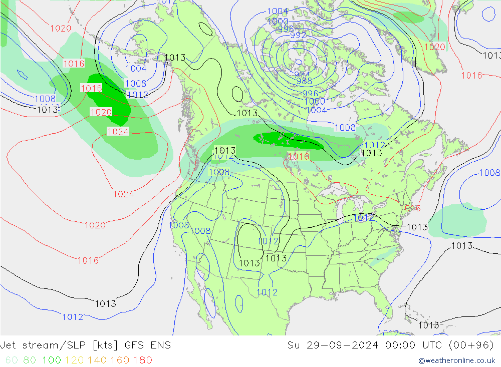 Jet stream/SLP GFS ENS Su 29.09.2024 00 UTC