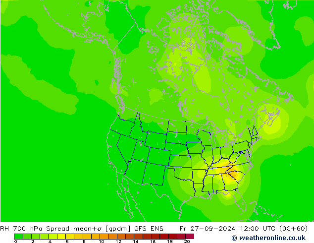 RH 700 hPa Spread GFS ENS  27.09.2024 12 UTC