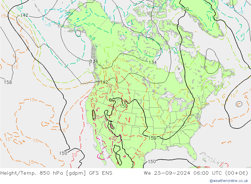 Géop./Temp. 850 hPa GFS ENS mer 25.09.2024 06 UTC