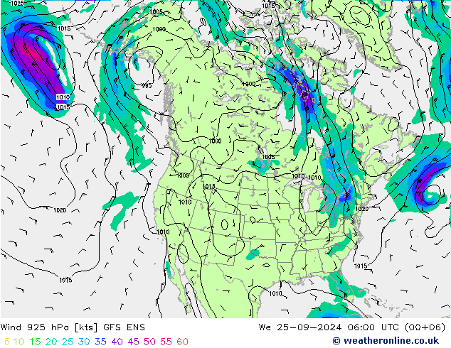 Wind 925 hPa GFS ENS Mi 25.09.2024 06 UTC