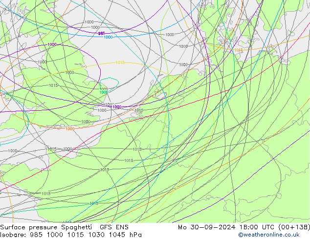 приземное давление Spaghetti GFS ENS пн 30.09.2024 18 UTC