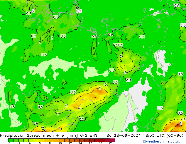 Precipitazione Spread GFS ENS sab 28.09.2024 18 UTC