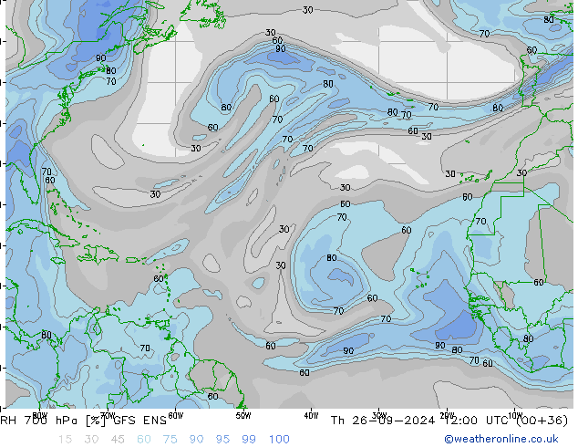 Humidité rel. 700 hPa GFS ENS jeu 26.09.2024 12 UTC