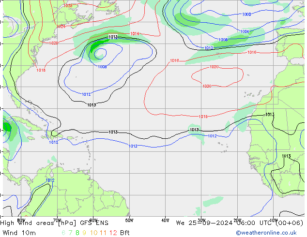 High wind areas GFS ENS mié 25.09.2024 06 UTC