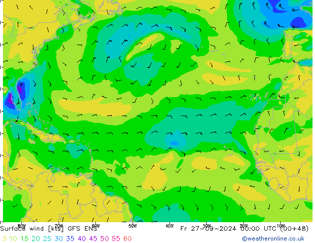 Surface wind GFS ENS Fr 27.09.2024 00 UTC