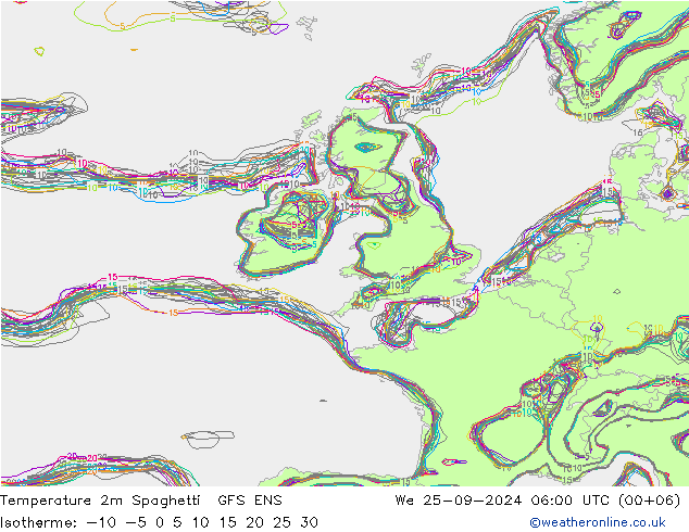 Sıcaklık Haritası 2m Spaghetti GFS ENS Çar 25.09.2024 06 UTC