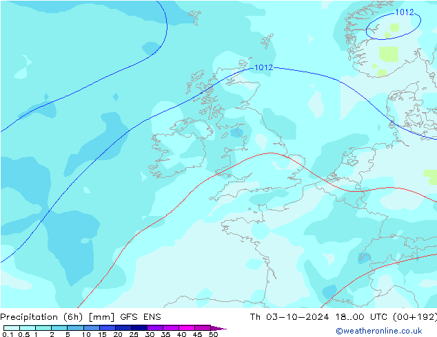 Precipitation (6h) GFS ENS Th 03.10.2024 00 UTC