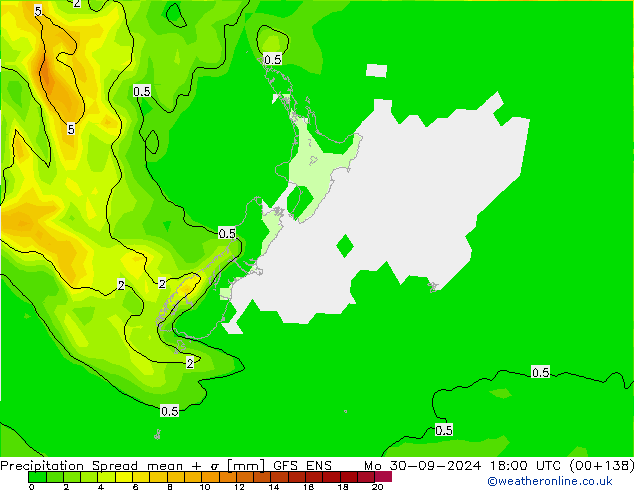 Precipitación Spread GFS ENS lun 30.09.2024 18 UTC