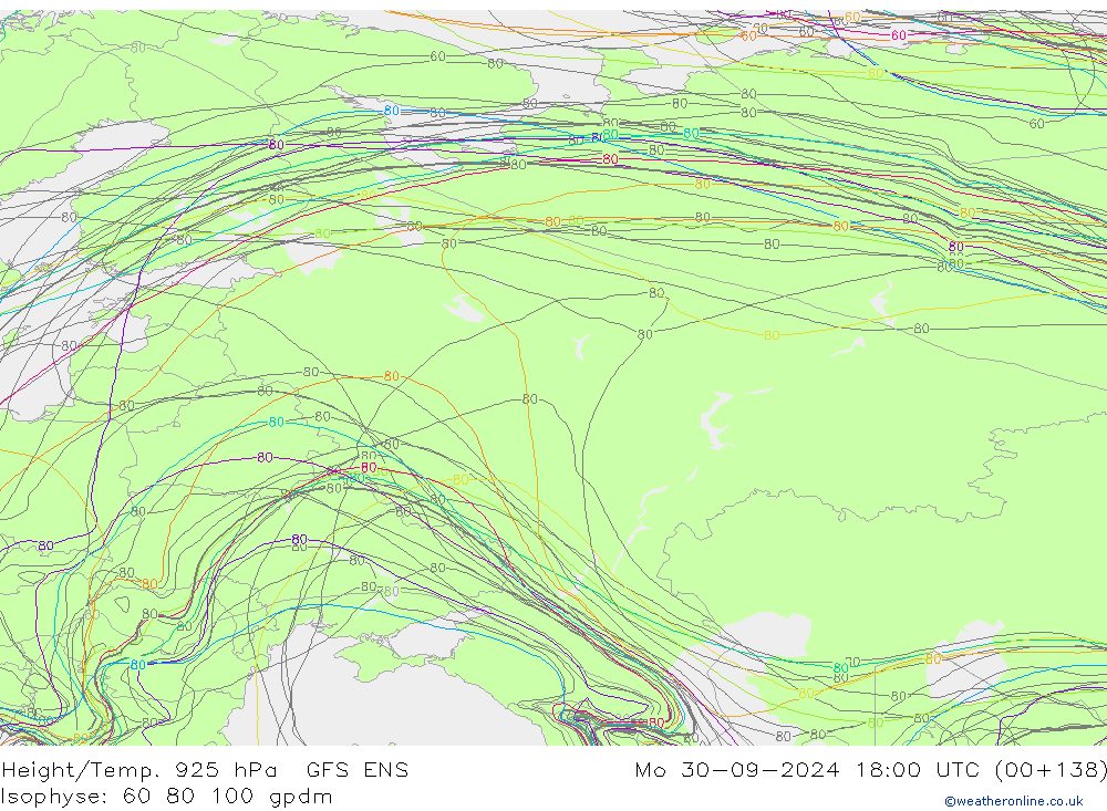 Géop./Temp. 925 hPa GFS ENS lun 30.09.2024 18 UTC