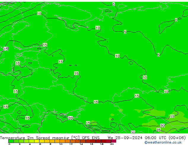 карта температуры Spread GFS ENS ср 25.09.2024 06 UTC