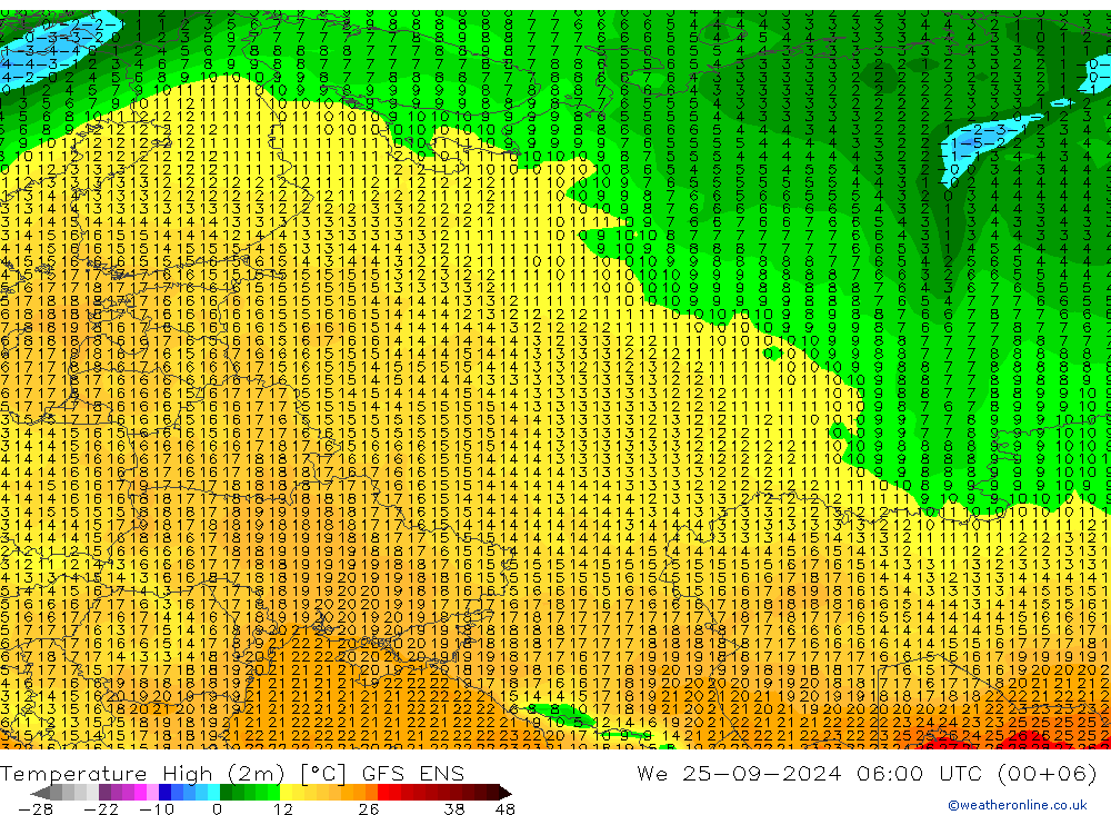 Höchstwerte (2m) GFS ENS Mi 25.09.2024 06 UTC