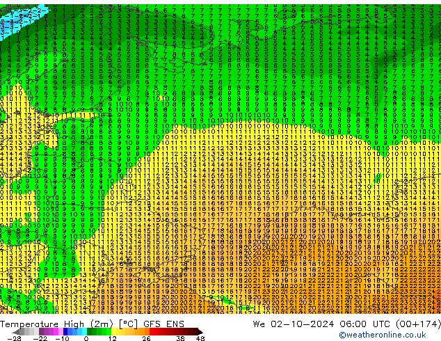 Temp. massima (2m) GFS ENS mer 02.10.2024 06 UTC