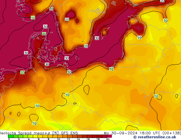 Isotaca Spread GFS ENS lun 30.09.2024 18 UTC