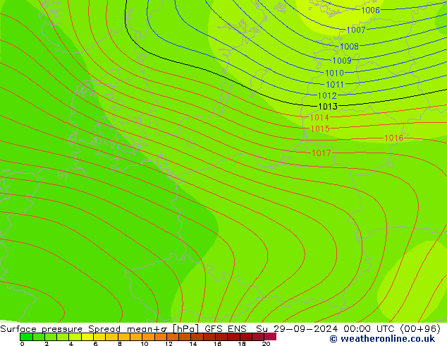 Atmosférický tlak Spread GFS ENS Ne 29.09.2024 00 UTC