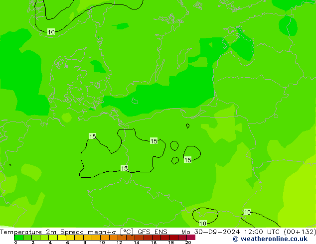 mapa temperatury 2m Spread GFS ENS pon. 30.09.2024 12 UTC