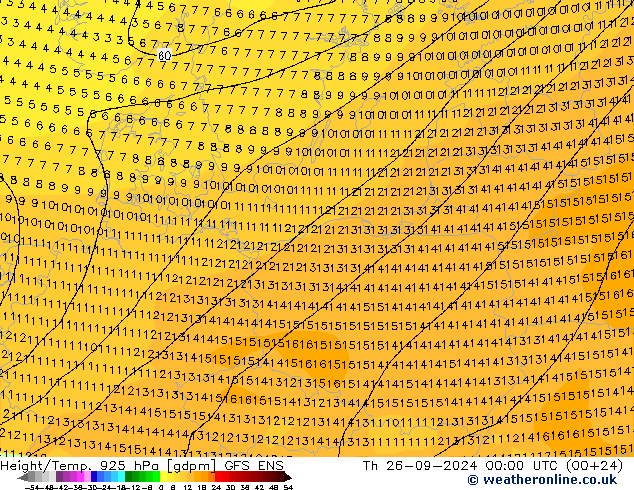 Height/Temp. 925 hPa GFS ENS  26.09.2024 00 UTC